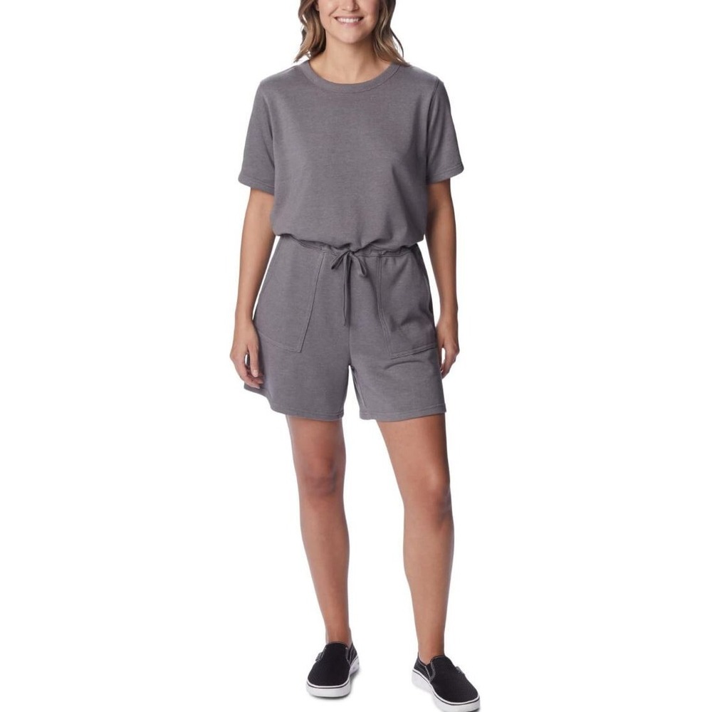 Columbia Trek French Terry Shorts Romper Womens 1X Grey Pockets $55 Ladies